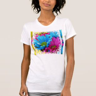 T-shirt Fleurs turquoises de marguerites bleues de roses