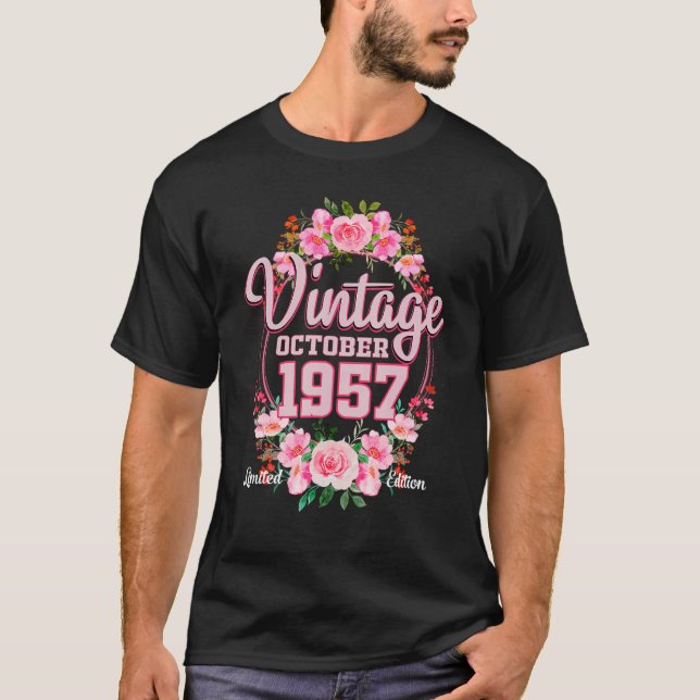 T-shirt Fleurs vintages 1957 65 Anniversaire (Devant)