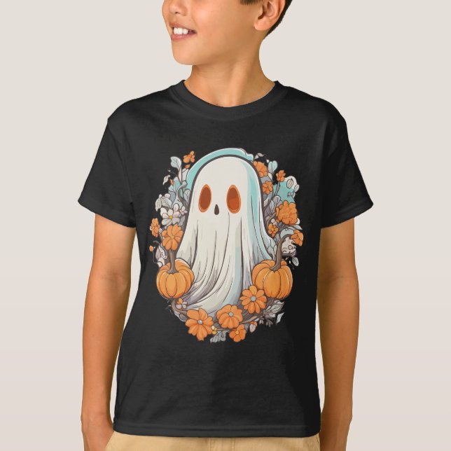 T-shirt Fleurs vintages Fantôme d'Halloween (Devant)