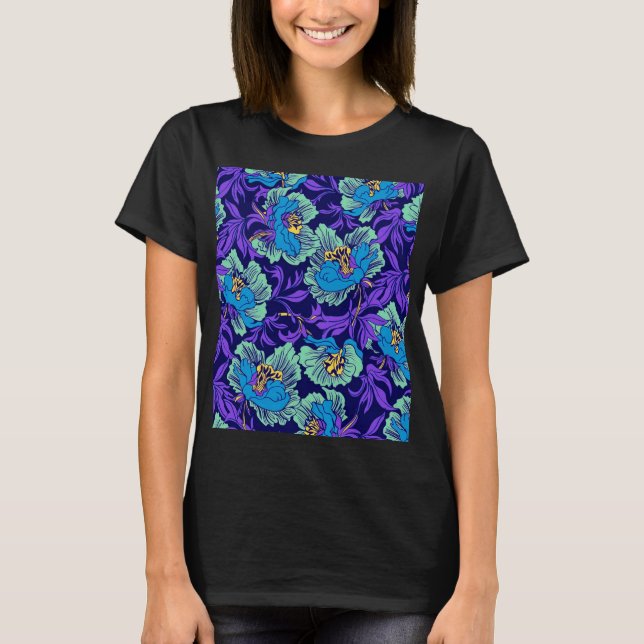 T-shirt Fleurs violettes et bleues William Morris (Devant)