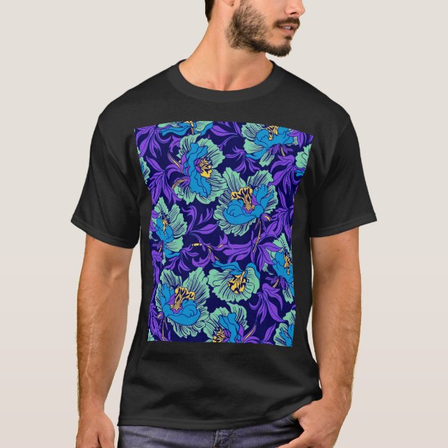 T-shirt Fleurs violettes et bleues William Morris (Devant)