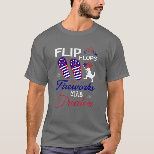 T-shirt Flip Flops Feu D'Oeuvre Et Liberté Drapeau América (Devant)