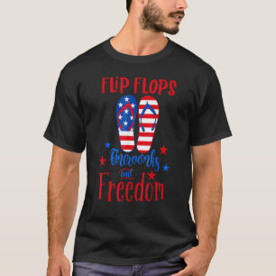 T-shirt Flip Flops Fireworks Et Liberté Drapeau Américain 