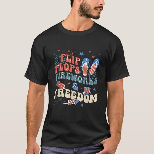 T-shirt Flip Flops Fireworks Freedom Patriotic Quatrième d (Devant)