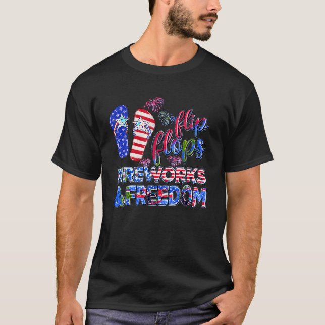 T-shirt Flip Flops rétro Fireworks Freedom American Flag T (Devant)