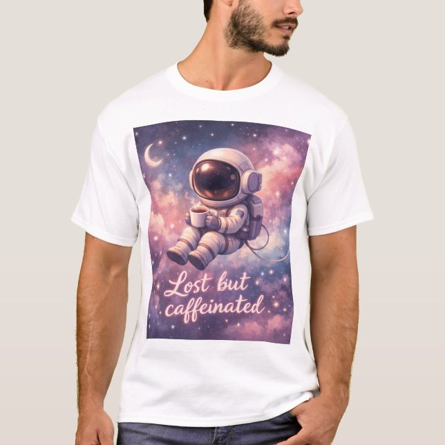 T-shirt Floating Astronaut Coffee Lover Funny Space (Devant)