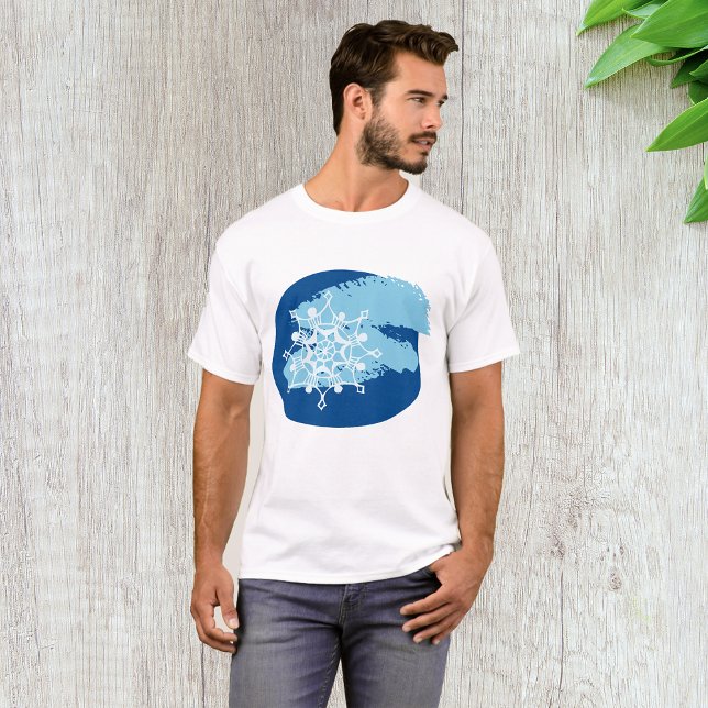 T-shirt Flocon de Neige Bleu Glacé Abstrait Cercle d'Hiver (Créateur téléchargé)