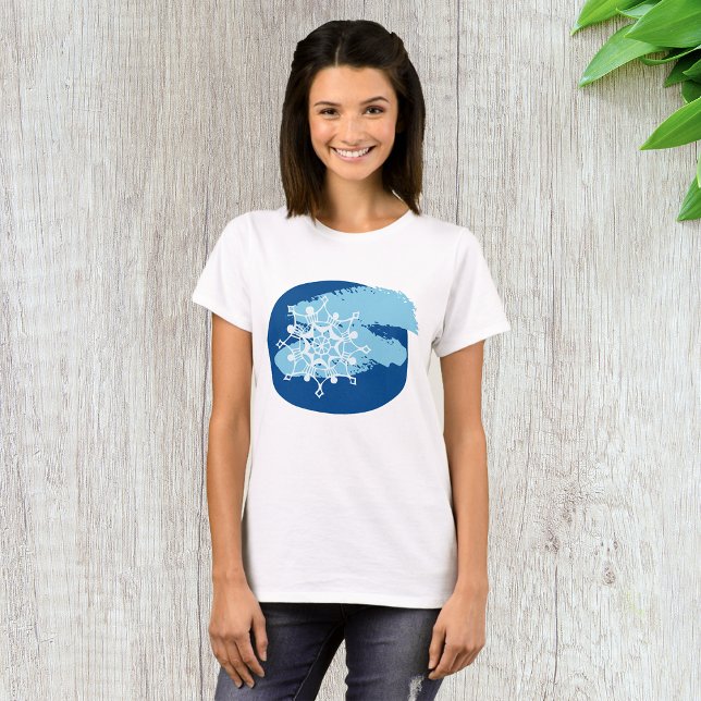 T-shirt Flocon de Neige Bleu Glacé Abstrait Cercle d'Hiver (Créateur téléchargé)