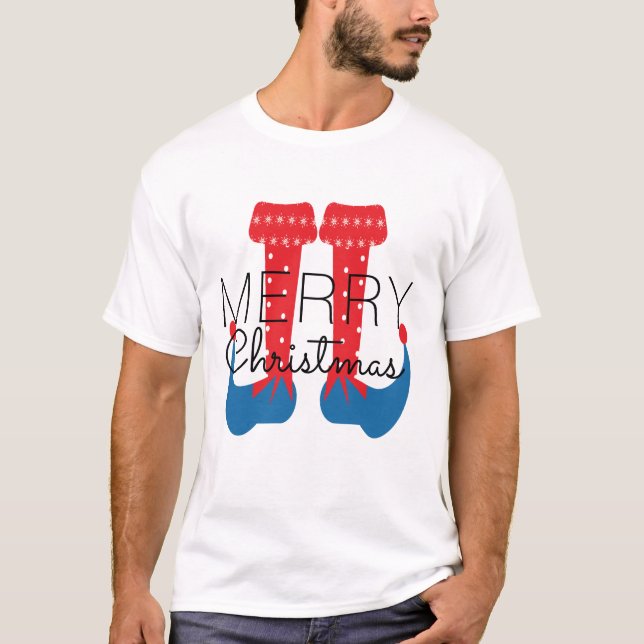 T-Shirt Flocon de Neige Script Rouge Bleu Lutin de (Devant)