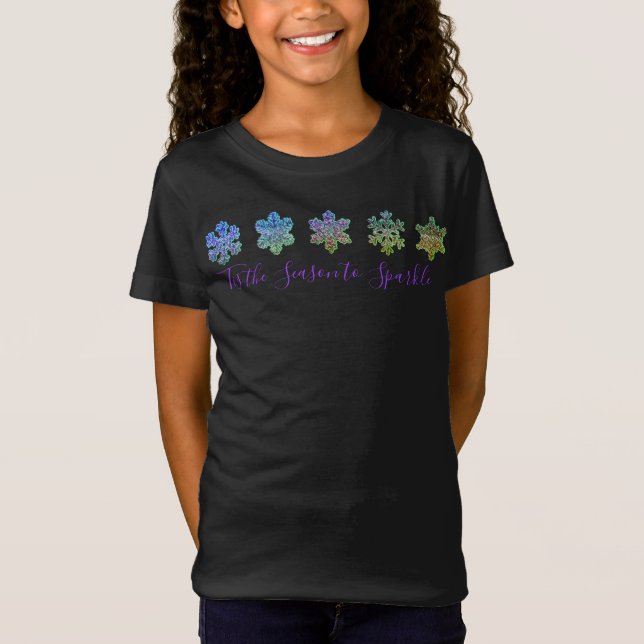 T-Shirt flocons de neige rose violet scintillant (Devant)
