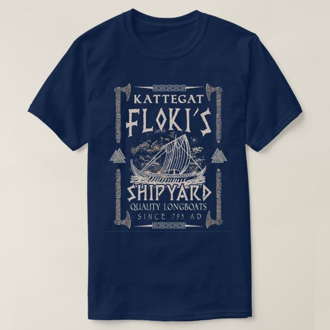 T-shirt Flokis Shipyard Kattegat Viking Ship Valknut Cadea (Design devant)