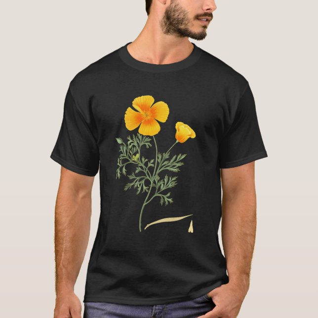 T-shirt Floraison d'illustrations botaniques du pavot cali (Devant)