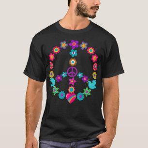T-shirt Floral 60s les années 70 Flower Power Dove Hippie