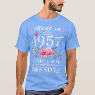 T-shirt Floral 65th birthday gifts for women, Made In 1957