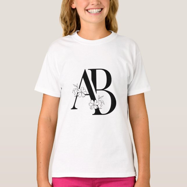 T-shirt Floral AB Monogramme initial (Devant)