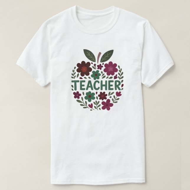 T-shirt Floral Apple Conception de l'enseignant (Design devant)