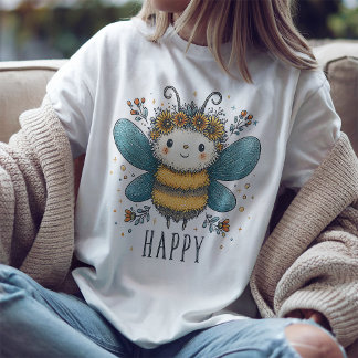 T-shirt floral aquarelle à l'abeille mignonne et j