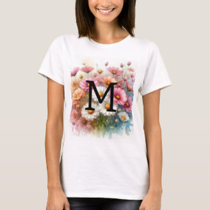 T-shirt Floral aquarelle monogramme rose marguerites fleur