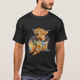 T-shirt Floral Baby Highland Cow Cowboy Boots Western Farm