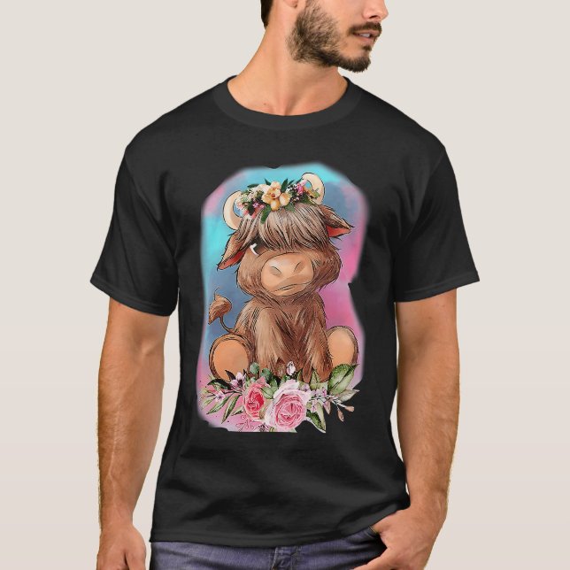 T-shirt Floral Baby Highland Cow Farm Animals Western Coun (Devant)