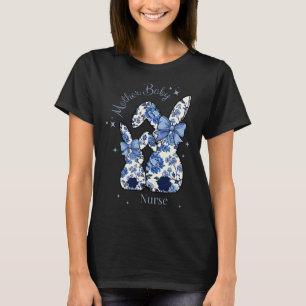 T-shirt Floral Blue Coquette Bow Bunny Pâques Mère par