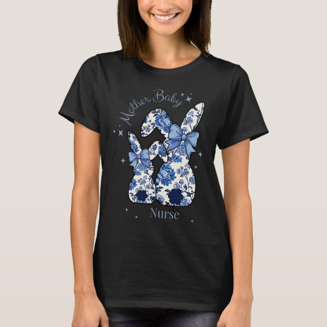 T-shirt Floral Blue Coquette Bow Bunny Pâques Mère par (Devant)