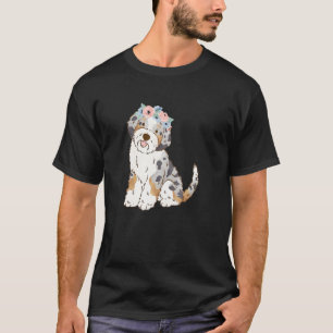 T-shirt Floral Blue Merle Aussiedoodle Aussie Doodle Maman