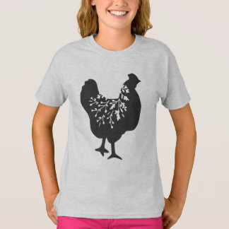 T-shirt floral chicken silhouette chickens