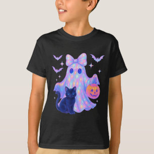 T-shirt Floral Coloré Fantôme Chat Noir Coquette Bow Hallo