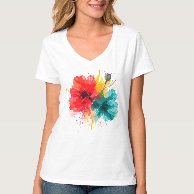 T-shirt floral coloré pour femmes - (Devant)