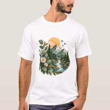 T-Shirt Floral Coucher de Soleil Montagne Nature