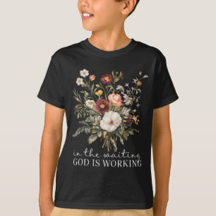 T-shirt Floral Dans L'attente Dieu Travaille Foi Jésus C
