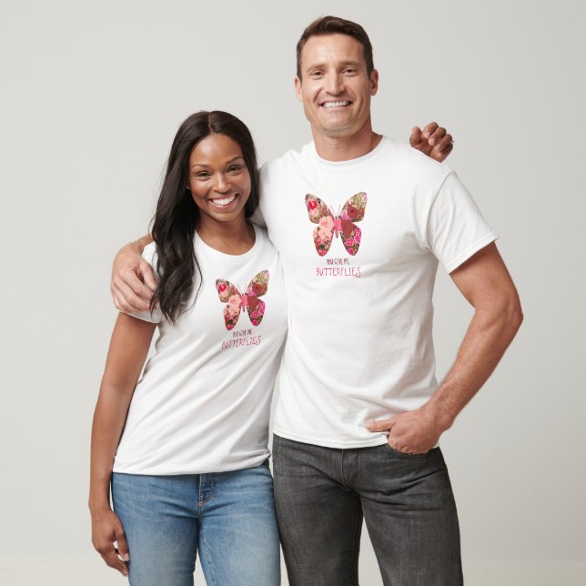 T-shirt Floral donne-moi des papillons valentine's jour t- (Unisexe)