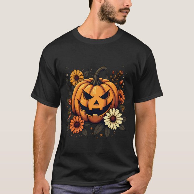 T-shirt Floral éffrayant | Automne Pumpki Halloween automn (Devant)