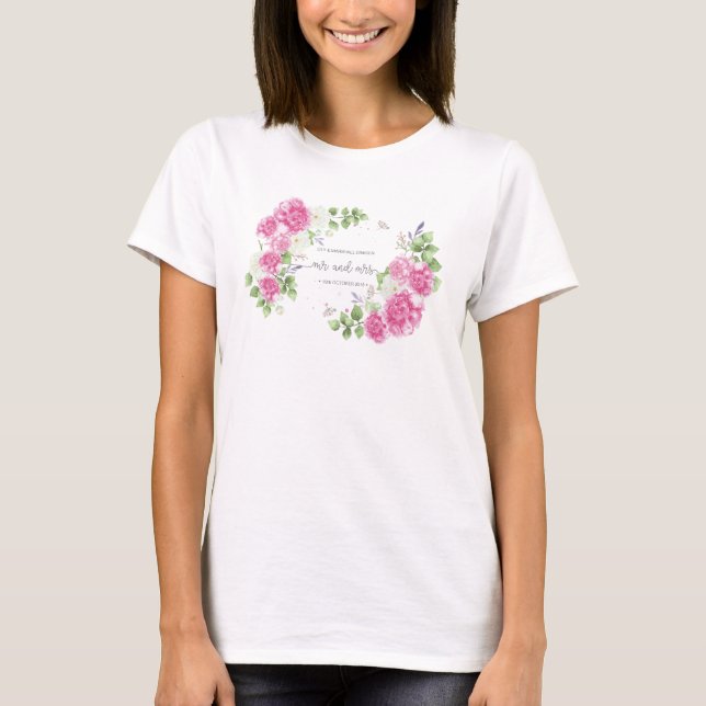 T-shirt floral élégant de M. et de Mme Wedding | (Devant)