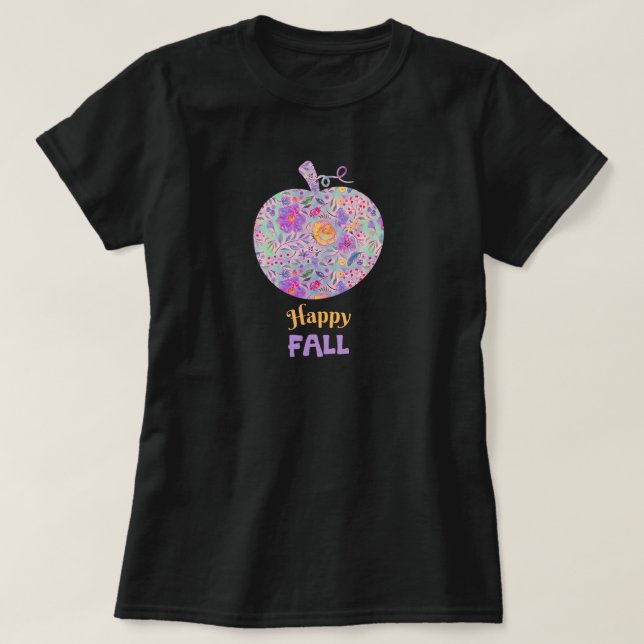 T-shirt Floral Fall Citrouille Happy Fall Cote (Design devant)