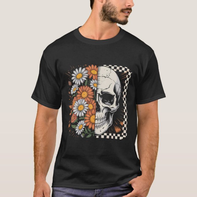 T-shirt Floral Fall Skeleton Boho Halloween (Devant)