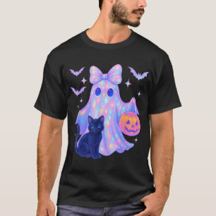 T-shirt Floral Fantôme coloré Chat noir Coquette Bow