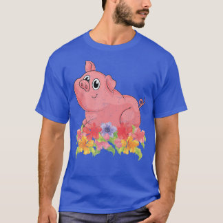 T-shirt Floral Farm Animal Farmer Animal Lover Flowers Pig