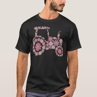 T-shirt Floral Flower Tractor Silhouette Farming Girl