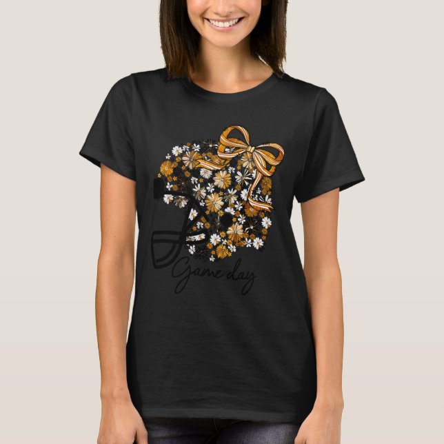 T-shirt Floral Football Game Day Girly Bow Team Srit Black (Devant)
