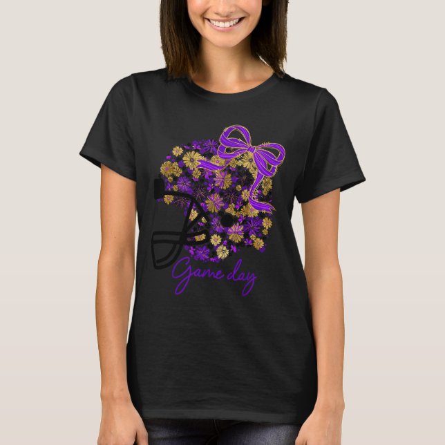 T-shirt Floral Football Game Day Girly Team Srit Purple Bl (Devant)