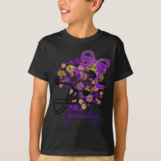 T-shirt Floral Football Game Day Girly Team Srit Purple Bl (Devant)