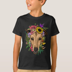 T-shirt Floral Greyhound Botanique Plante Fleur Animal Ani