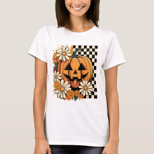 T-shirt Floral Halloween Citrouille automne (Devant)