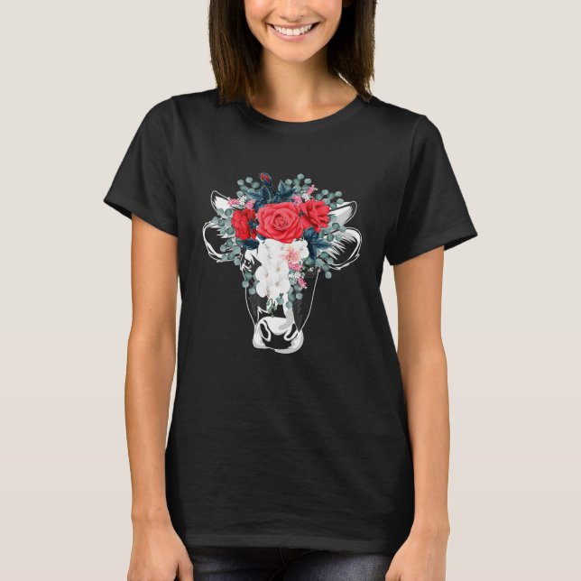 T-shirt Floral Highland Cow Heifer Dairy Farm Animal Wildf (Devant)