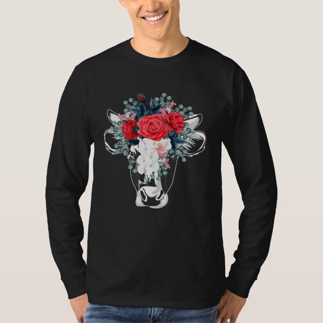 T-shirt Floral Highland Cow Heifer Dairy Farm Animal Wildf (Devant)