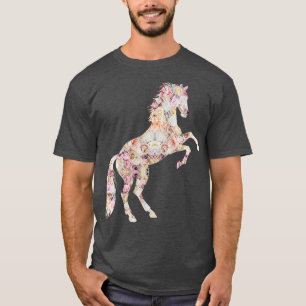 T-shirt Floral Horse Lovers Horse Équitation