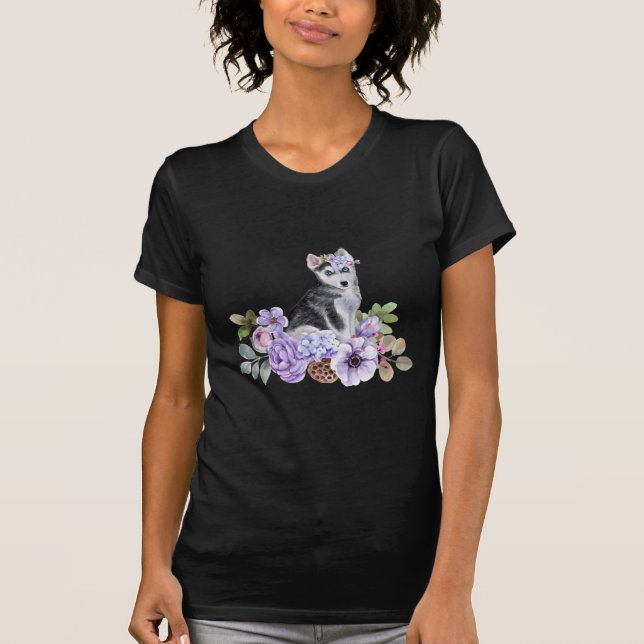 T-shirt Floral Husky Puppy (Devant)
