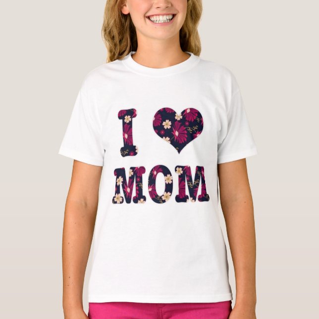 T-shirt Floral I Love Maman (Devant)